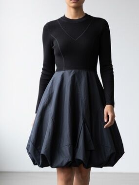 HIGH TECH Black & Blue Fit & Flare Space Age Long Sleeve Cocktail Dress Size M